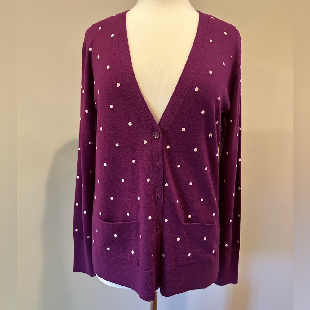 Purple with dots cardigan. Halogen brand, Button down size M